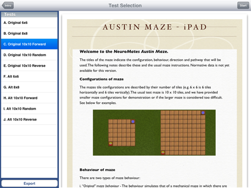 AustinMaze task selection screen