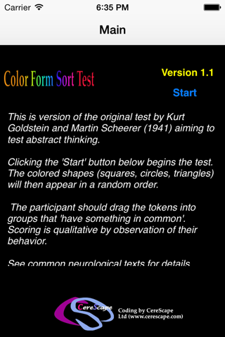 ColorFormSort introduction screen