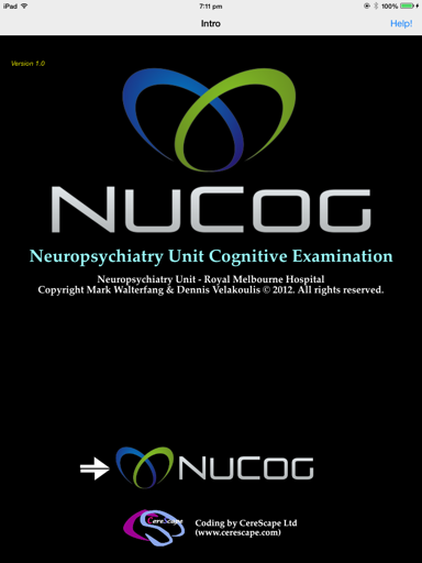 NuCog application launch screen